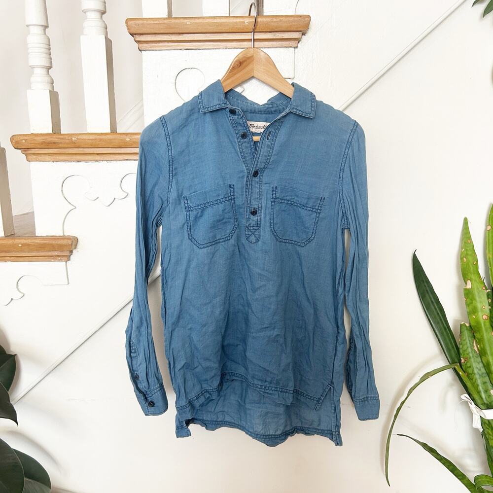 Madewell Denim Popover Shirt Blue Cotton Long Sleeve Casual Tunic Size XS
